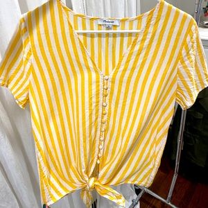 Madewell pinstripe Top with knotted front.